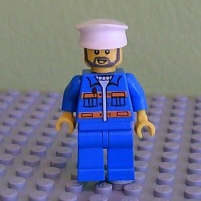 LEGO Minifigure-Blue Jacket with Pockets and Orange Stripes, Blue Legs, White Hat, Gray Beard (10663)-Town / City-CTY426-Creative Brick Builders